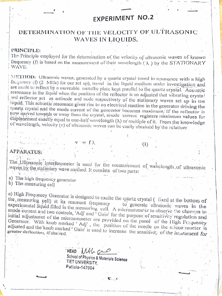 Ultrasonic Wave Velocity Measurement | PDF | Ultrasound | Sound