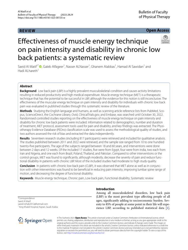 LBA Article | PDF | Low Back Pain | Systematic Review