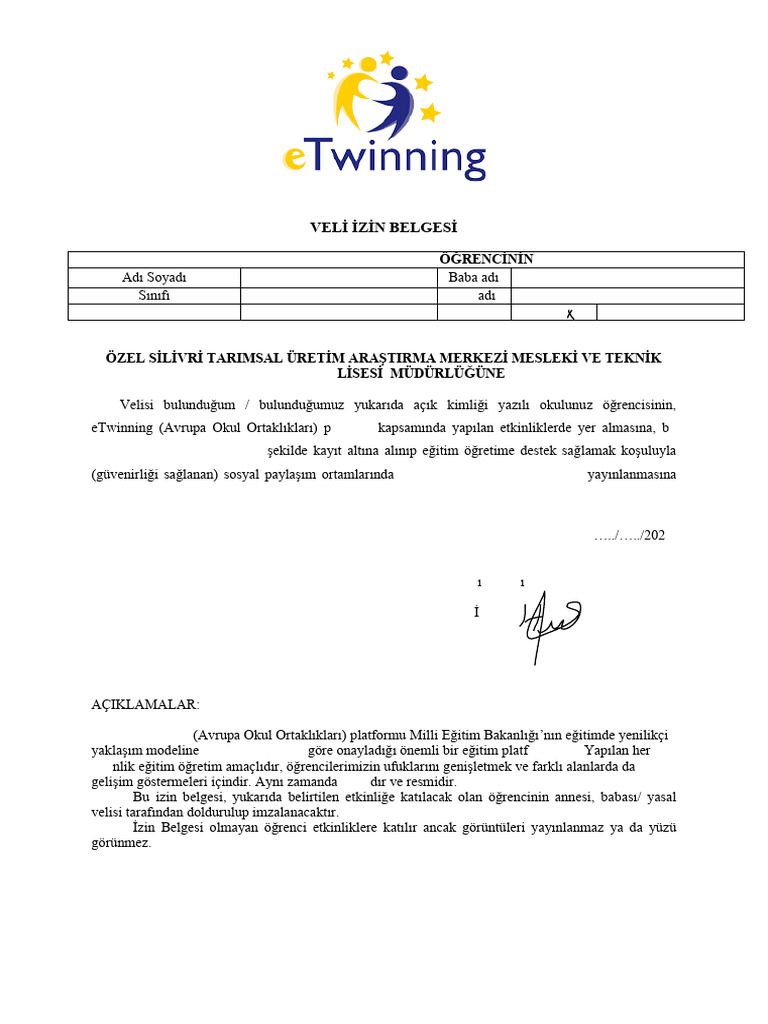 E Twinning Veli Izin Belgesi | PDF