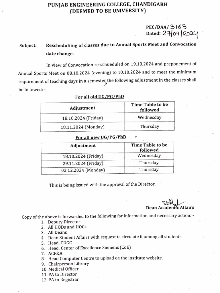 Notice For Adjustment of Classes.-1 | PDF