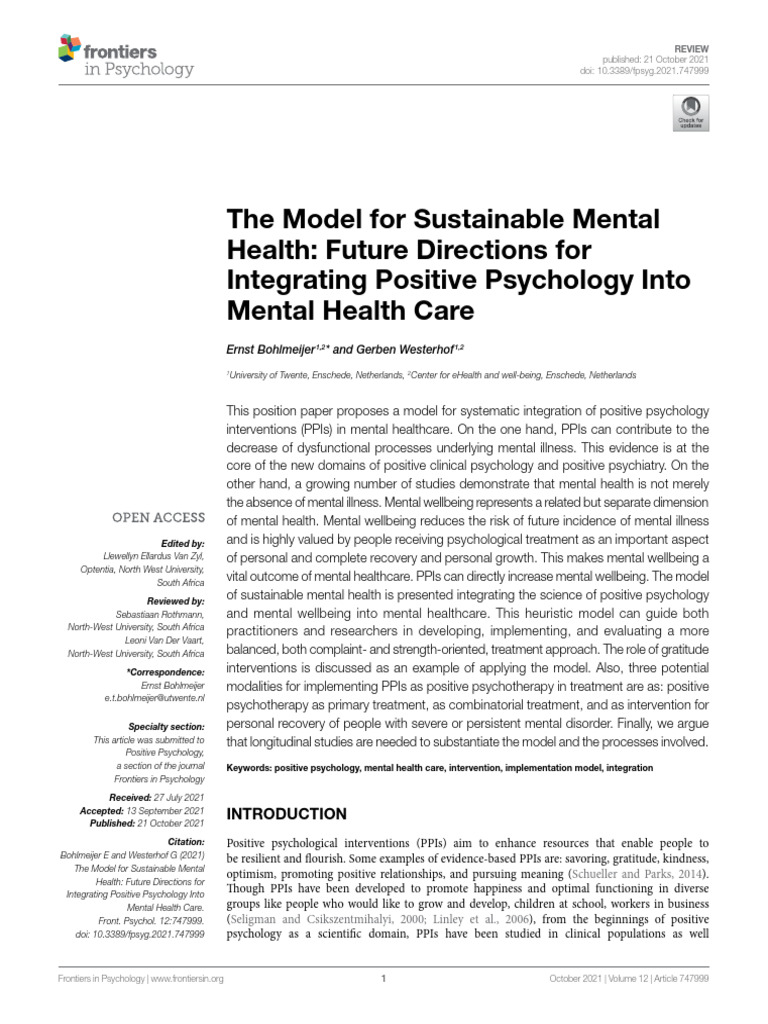 The Model For Sustainable Mental Health Future Dir | PDF | Mental ...