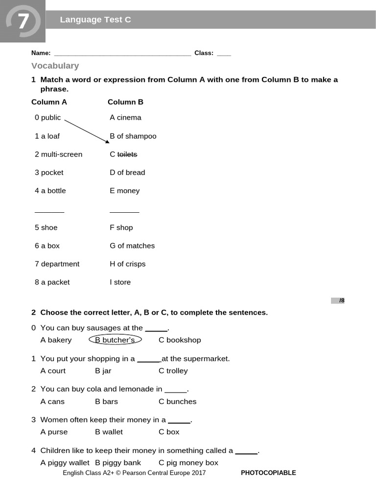 ECA2+ - Tests - Language Test 7C | PDF | English Language | Linguistics