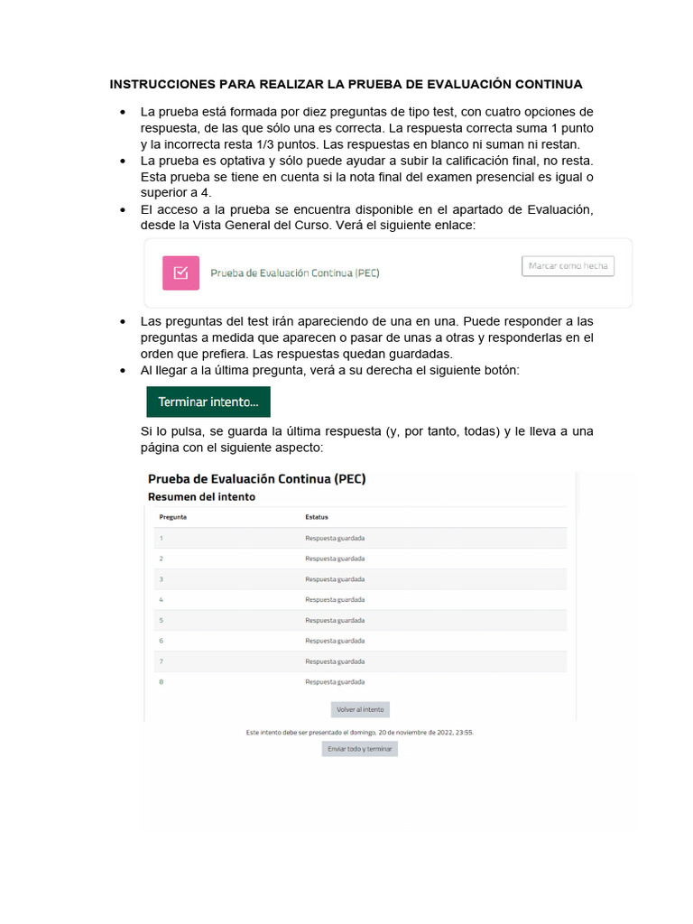Instrucciones para Realizar La Prueba de Evaluación Continua | PDF