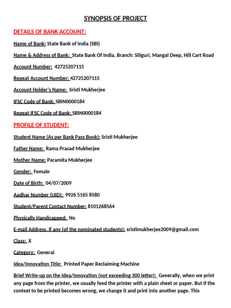 Synopsis of Project | PDF