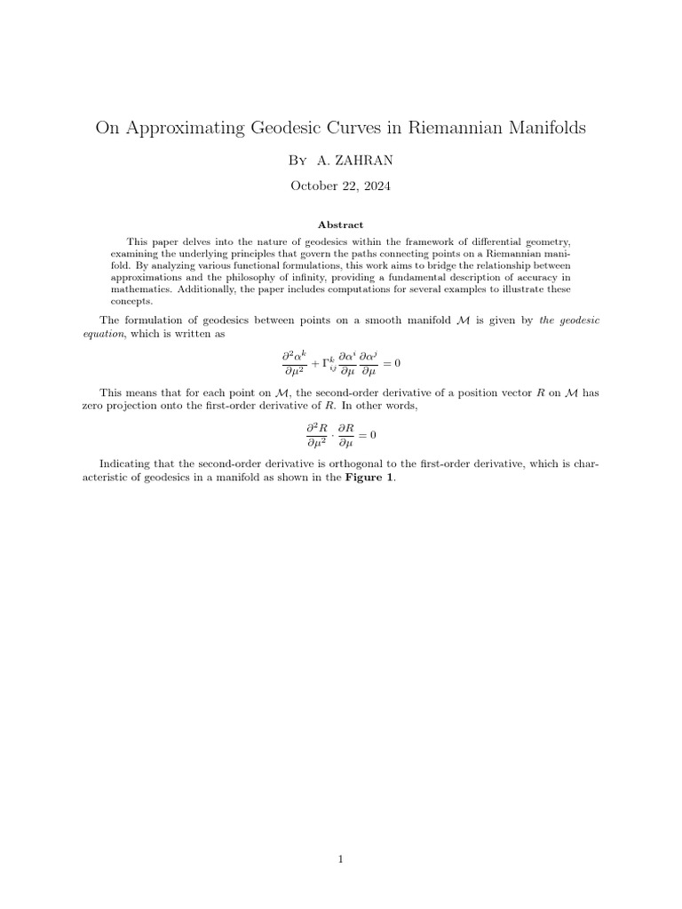 On Approximate Geodesics On Riemannian Manifolds | PDF