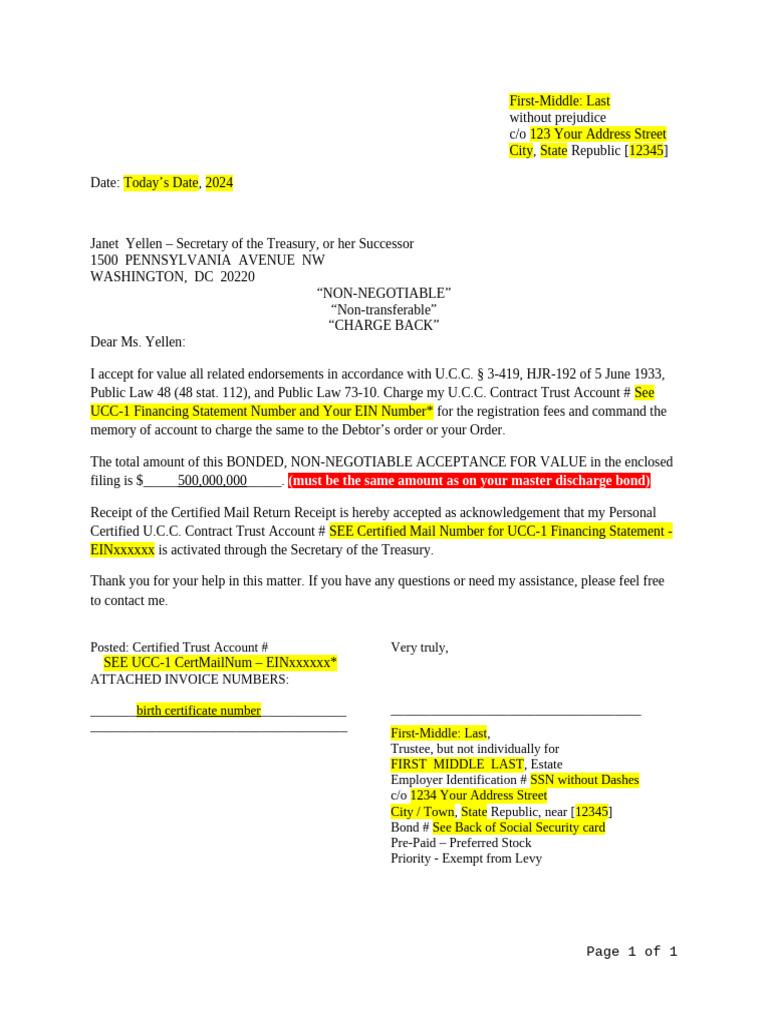 Acceptance for Value UCC Trust Document | PDF | Registered Mail