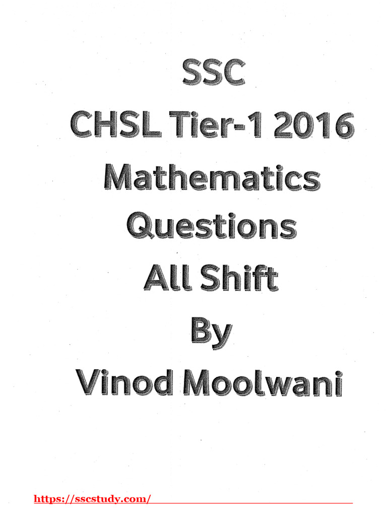 Ssc chsl 2016 tier 1 maths all shift question paper in hindi pdf
