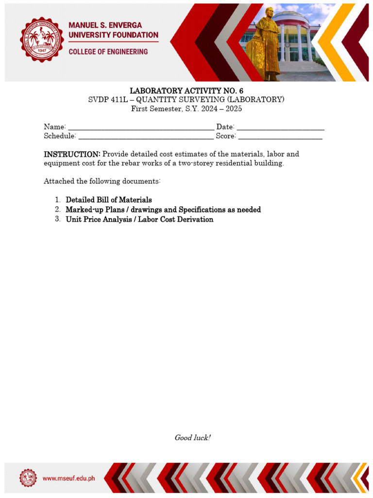Activity No. 6 Bill of Materials For Rebar Works | PDF | Cost