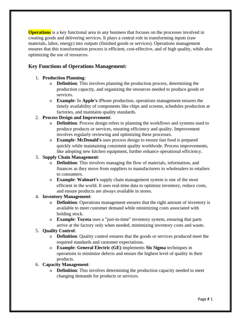 INTRO TO Business 2. OPERATION | PDF | Operations Management | Inventory