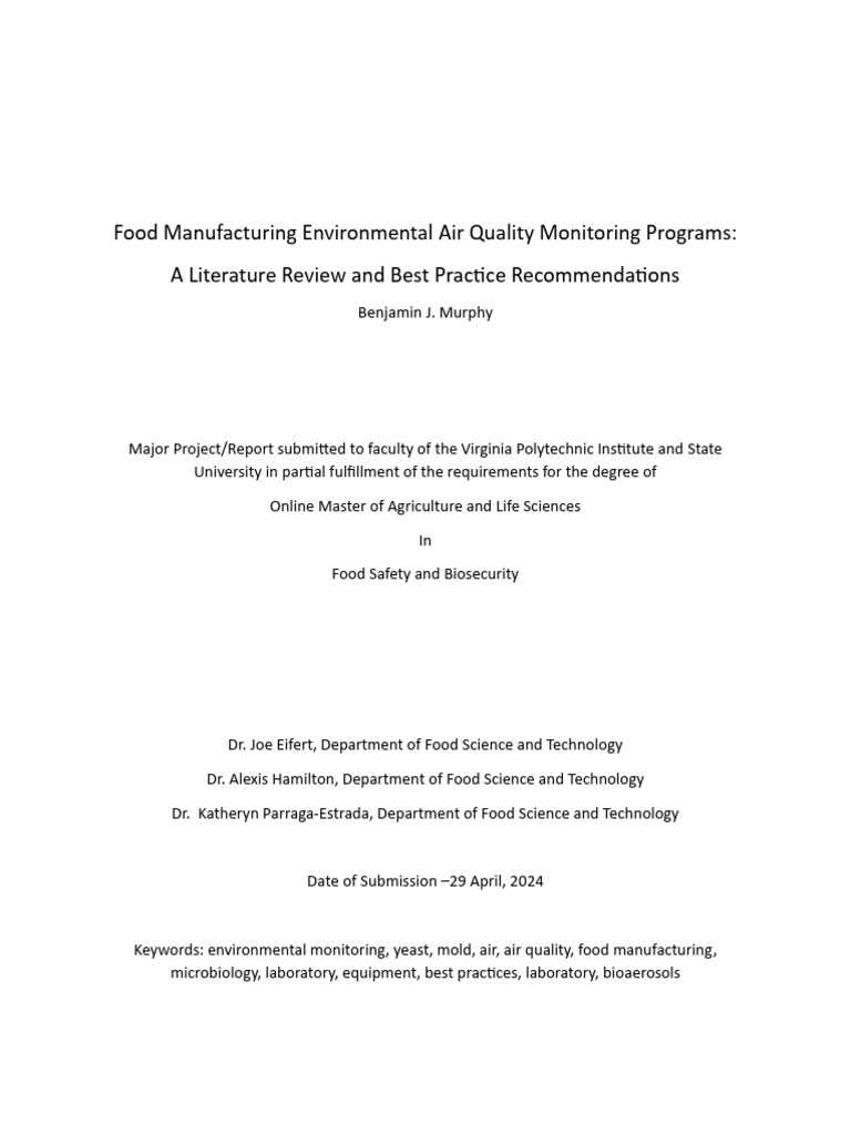 Air Quality Monitoring in Food Manufacturing | PDF | Environmental ...