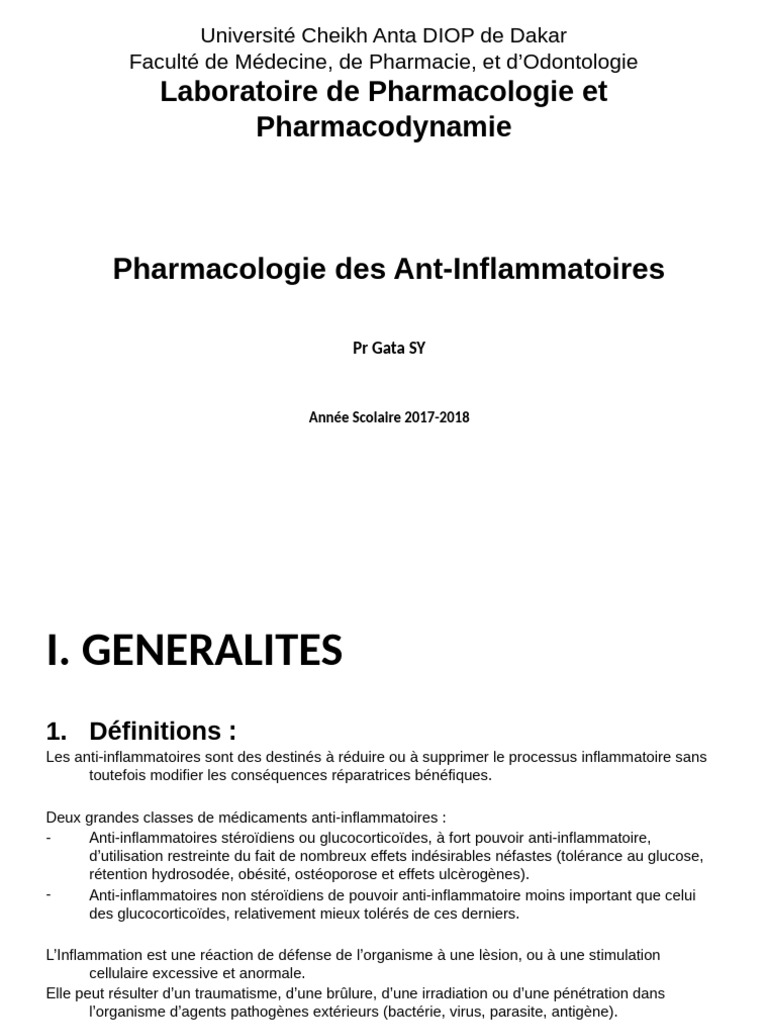Pharmacologie des Anti-Inflammatoires | PDF | Inflammation | Anti ...