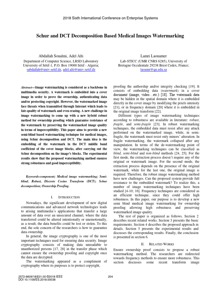 A Novel Blind Medical Image Watermarking Scheme Based On-2021 | PDF ...