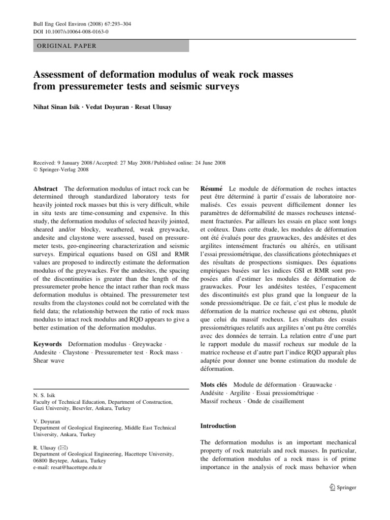 Deformation Modulus of Weak Rocks | PDF | Young's Modulus | Elasticity ...