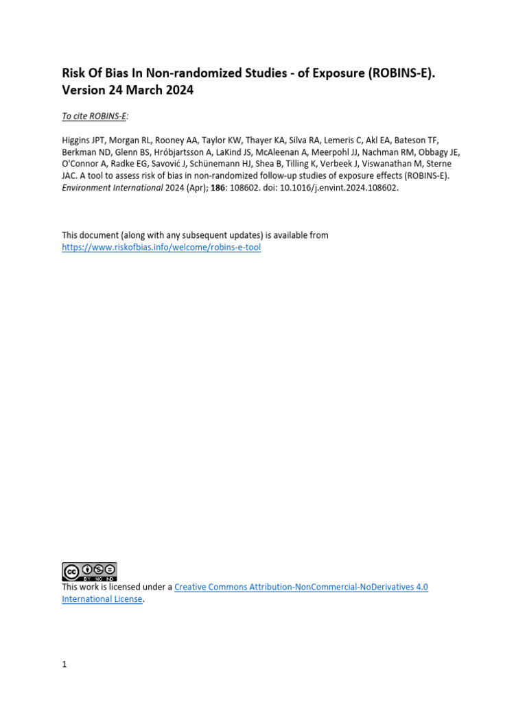 ROBINS-E Tool for Bias Assessment | PDF | Confounding | Risk