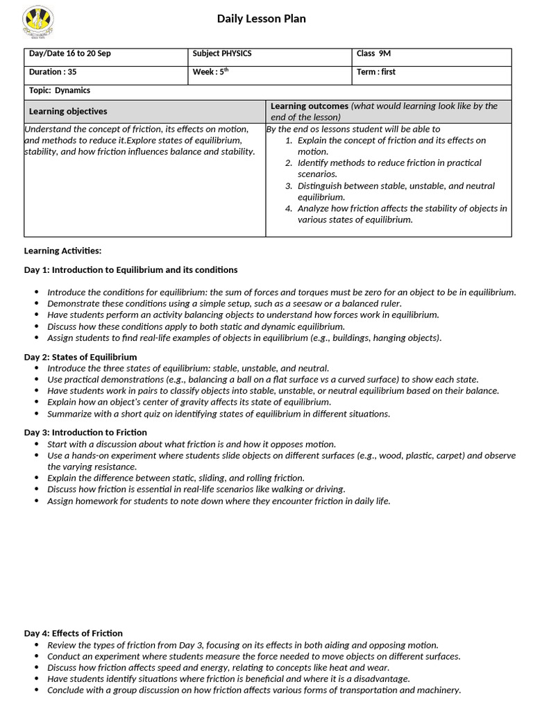 5th Week Pdf Friction Force