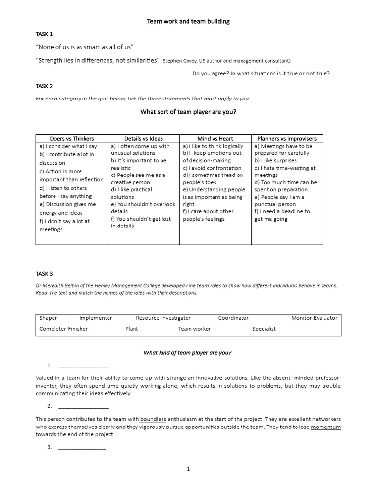 Team Roles and Team Building Insights | PDF | Career & Growth | Self ...