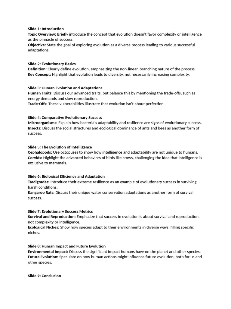 Evolved species overview | PDF | Evolution | Adaptation