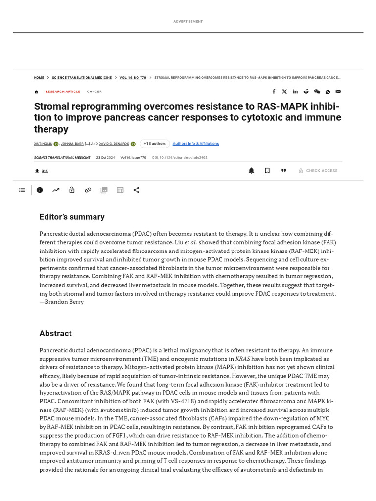 Combining FAK and RAF-MEK Inhibition in PDAC | PDF | Pancreatic Cancer ...