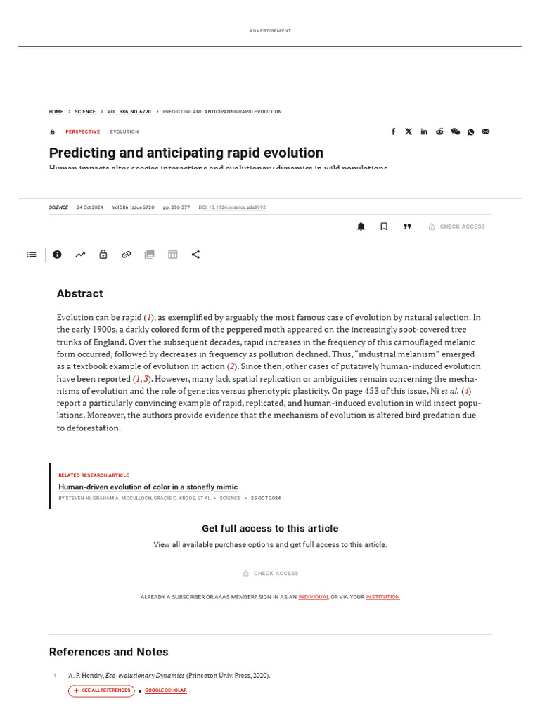 Predicting and Anticipating Rapid Evolution - Science | PDF | Evolution ...