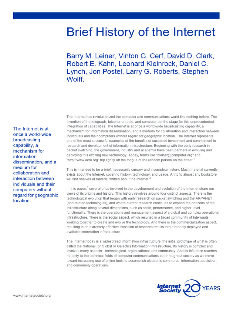 Brief History of the Internet | PDF | Internet Protocol Suite ...