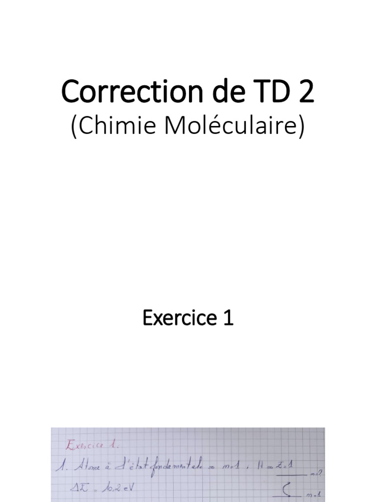 Correction de TD 2 (Chimie Moléculaire) | PDF
