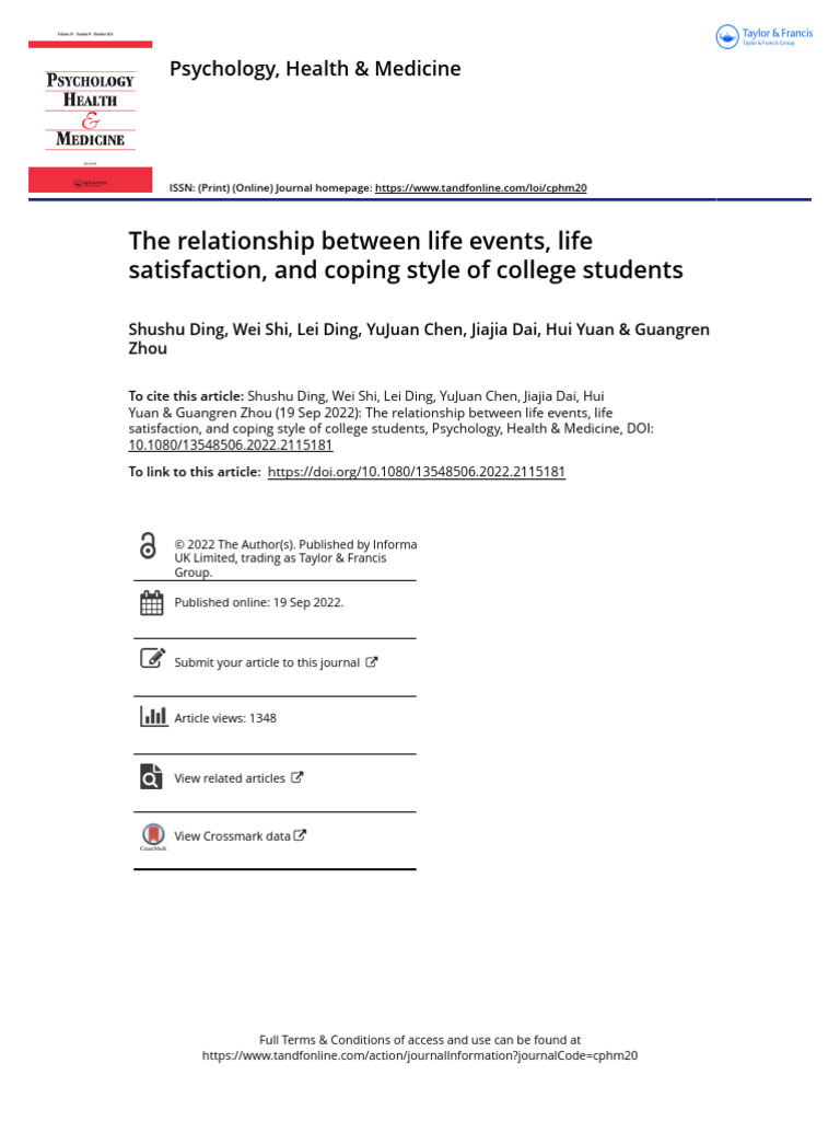 The Relationship Between Life Events Life Satisfaction and Coping Style ...