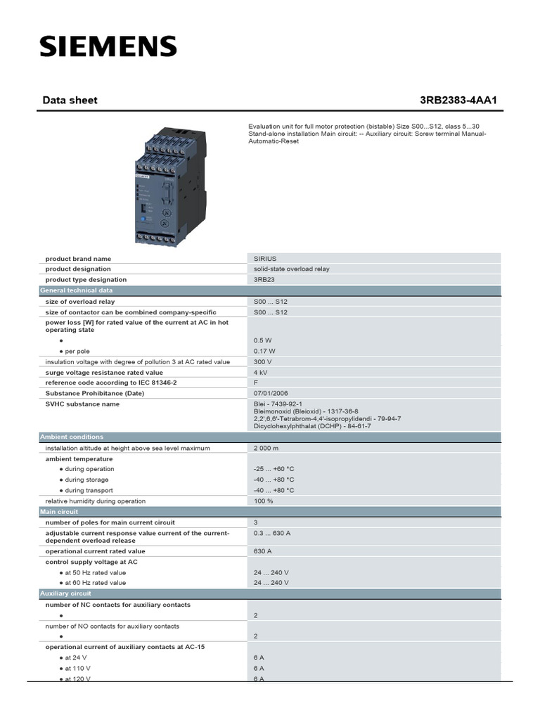 3RB23834AA1 Datasheet en | PDF | Relay | Alternating Current