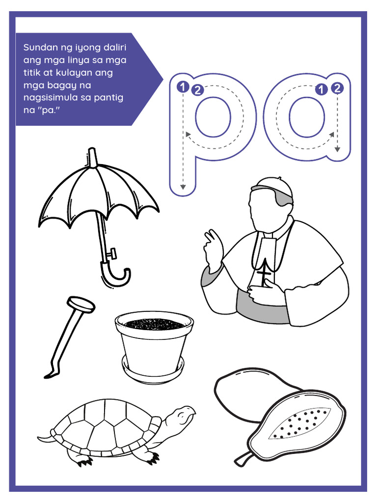 Mga Salitang Nagsisimula Sa PA Coloring Worksheet | PDF