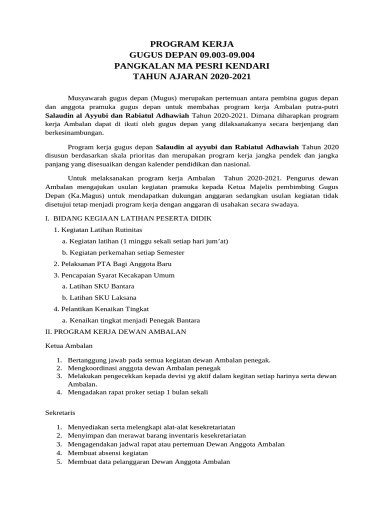 PROGRAM Kerja Dewan Ambalan | PDF