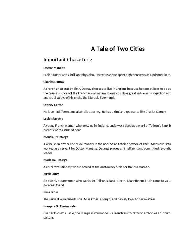 Character Guide for "A Tale of Two Cities" | PDF | A Tale Of Two Cities ...