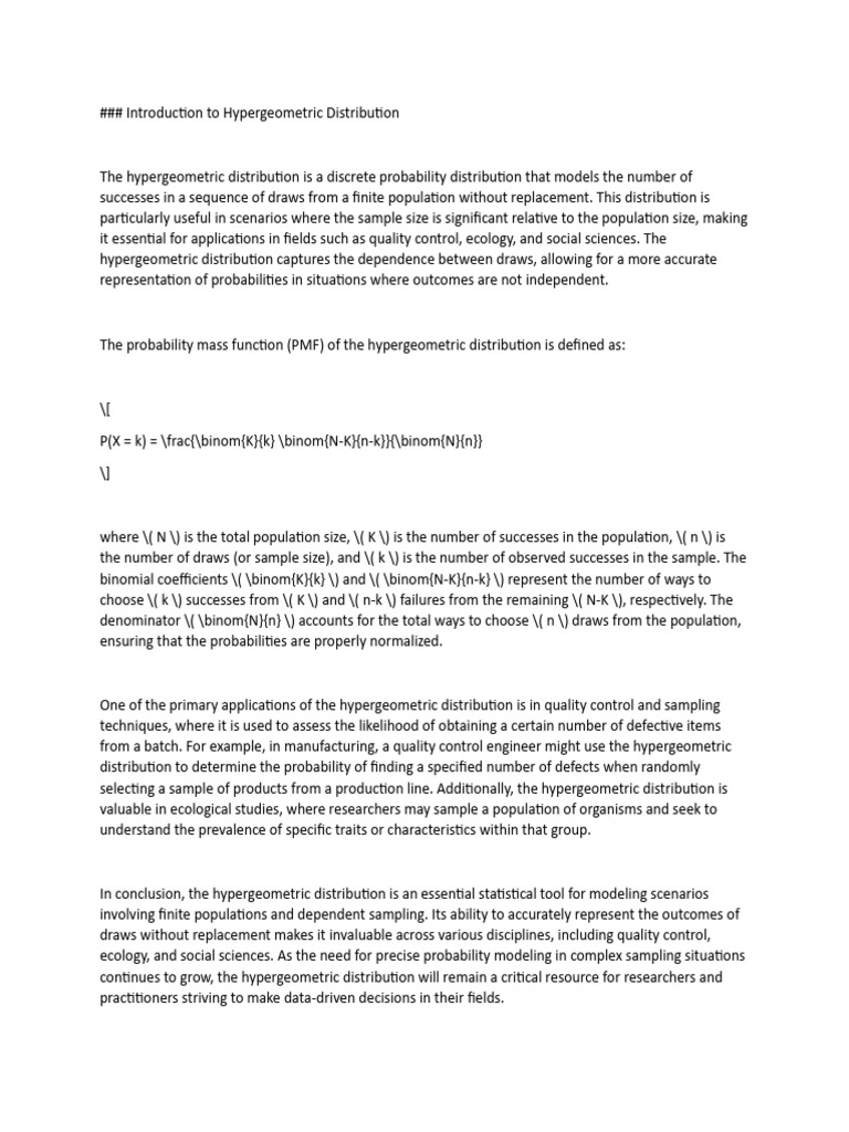 Introduction To Hypergeometric Distribution | PDF | Probability ...