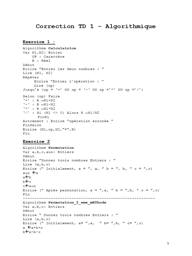 Exercices d'Algorithmique en Informatique | PDF | Informatique ...