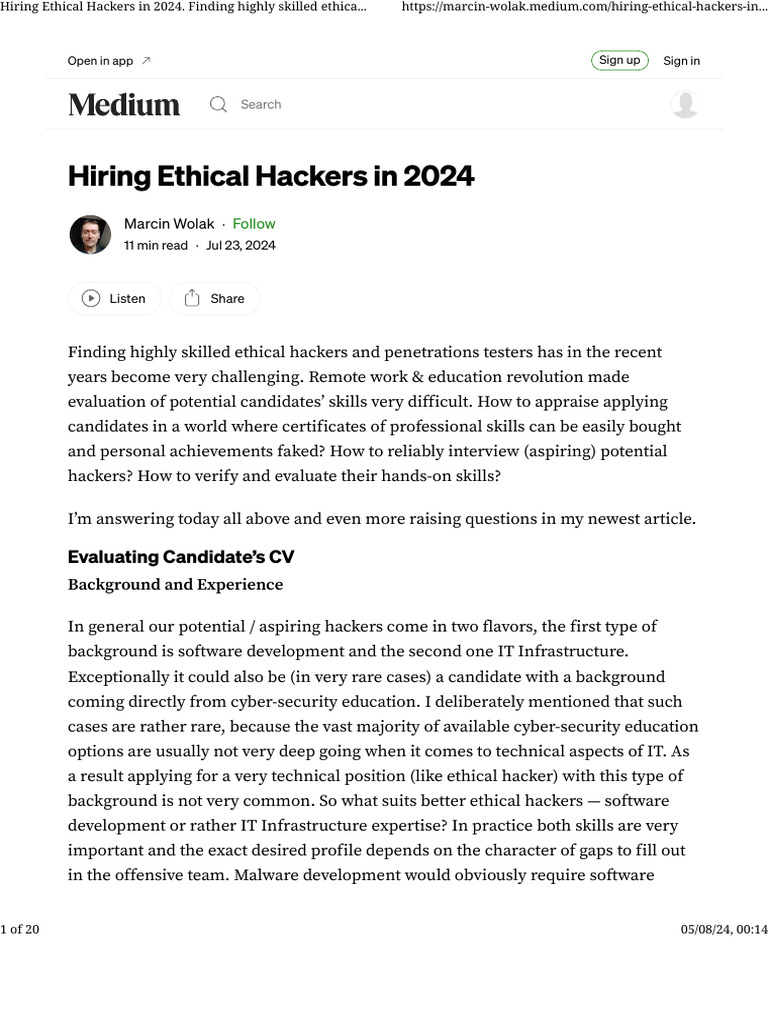 Hiring Ethical Hackers in 2024 | PDF | Security Hacker | White Hat ...