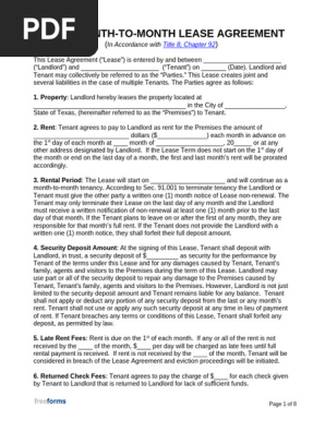 Texas Month to Month Lease Agreement