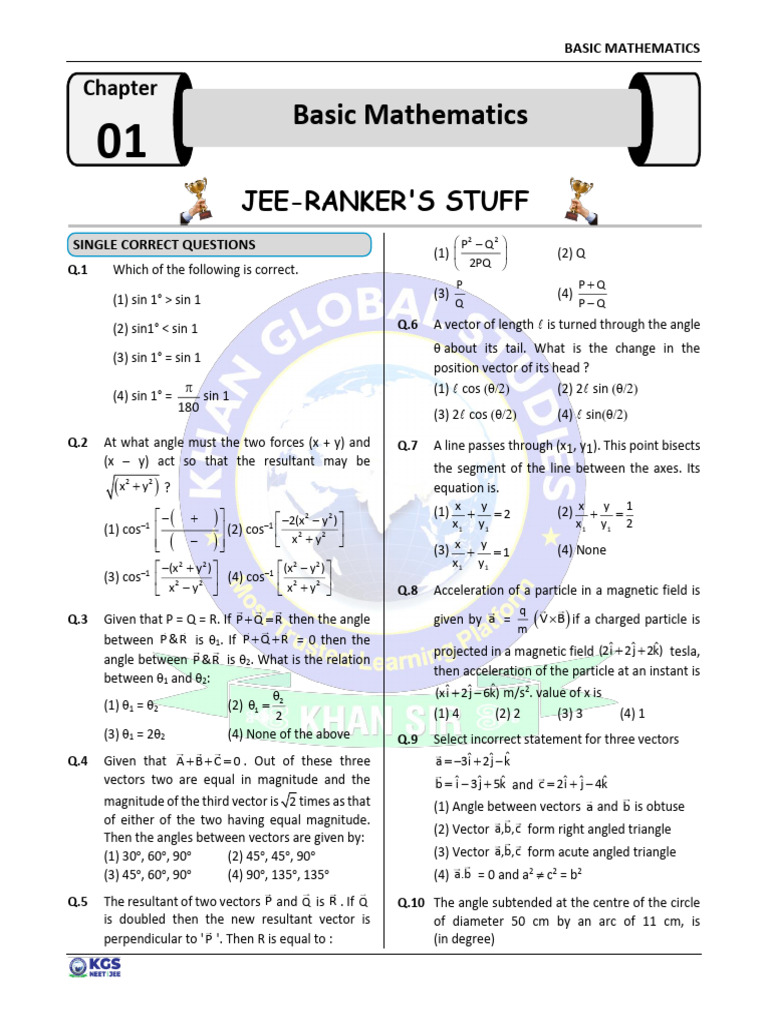 Basic Mathematics for JEE Preparation | PDF | Physics | Applied And ...