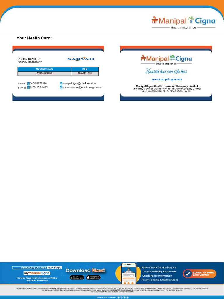 ManipalCigna Health Card Details | PDF