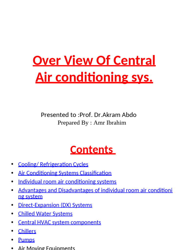 Central Air Conditioning Systems Overview | PDF | Air Conditioning | Pump