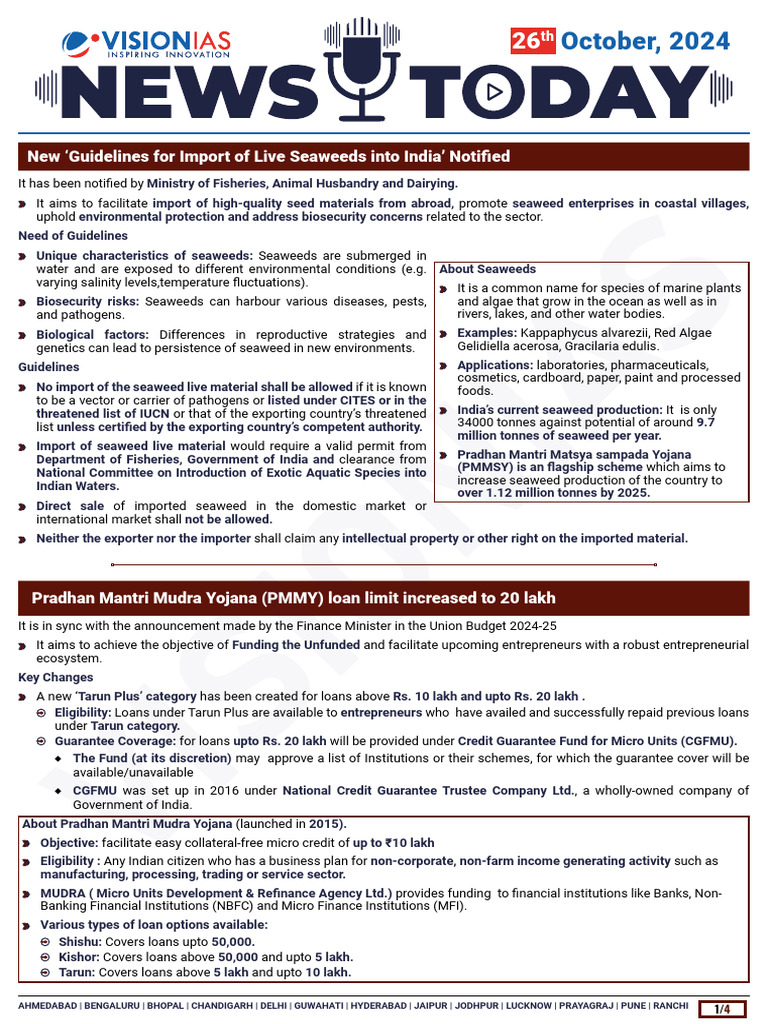 VisionIAS Daily Current Affairs 26 October 2024 | PDF | Seaweed | Pandemic