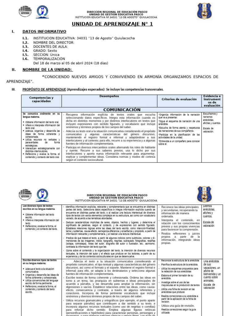 UNIDAD DE APRENDIZAJE No.01 6TO 2024 | PDF | Números | Decimal