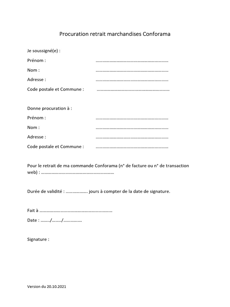 Procuration pour retrait Conforama | PDF