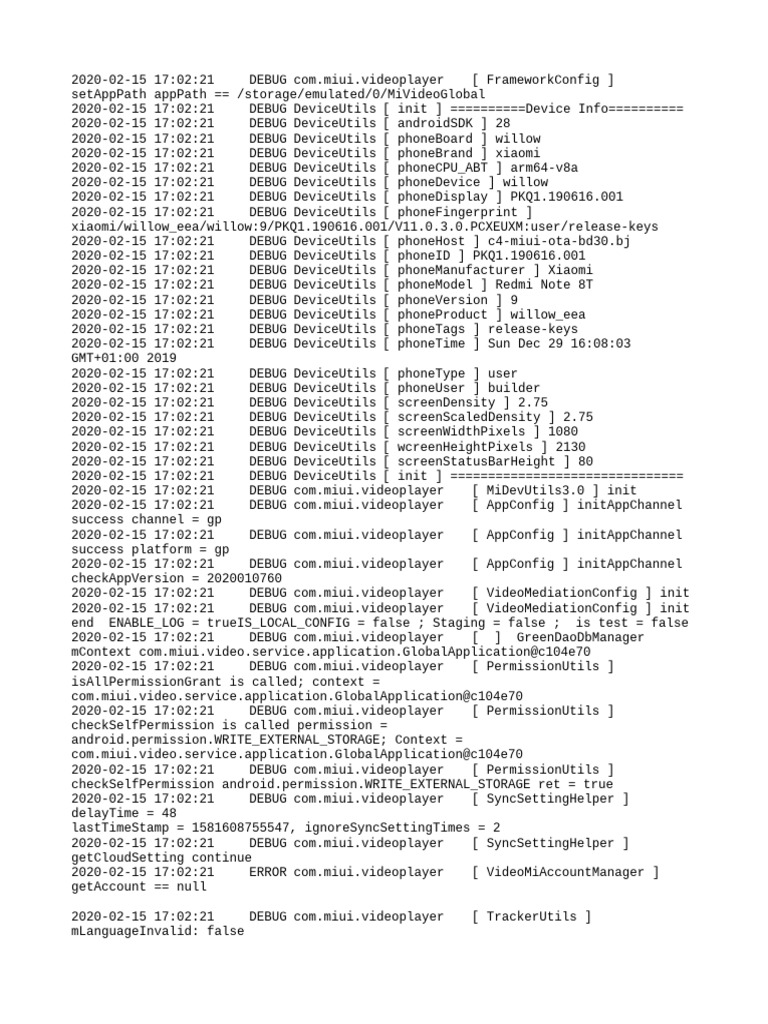 Xiaomi Redmi Note 8T Debug Log | PDF | Computer Engineering | Computer ...