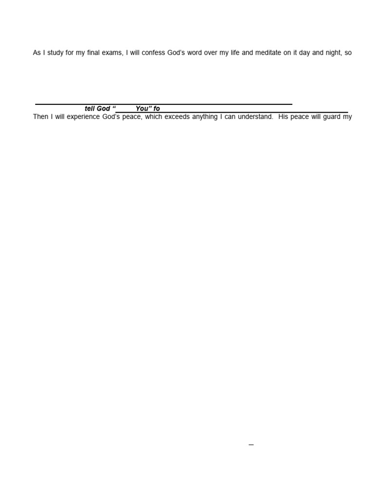 Scripture Declarations For Final Exams | PDF | Bible | God