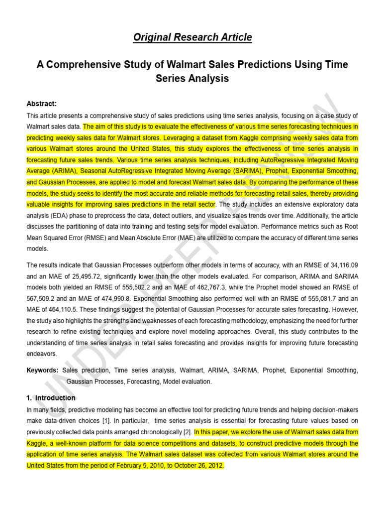 Walmart Sales Forecasting Study | PDF | Autoregressive Integrated ...