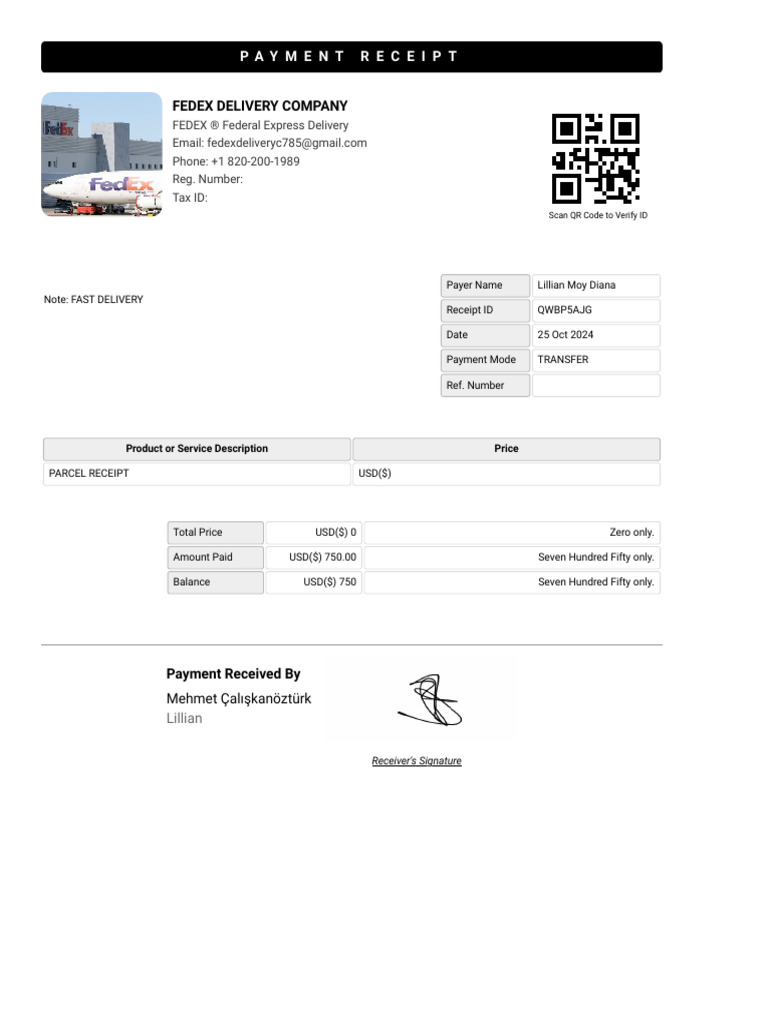 Fedex Delivery Company: Payment Receipt | PDF