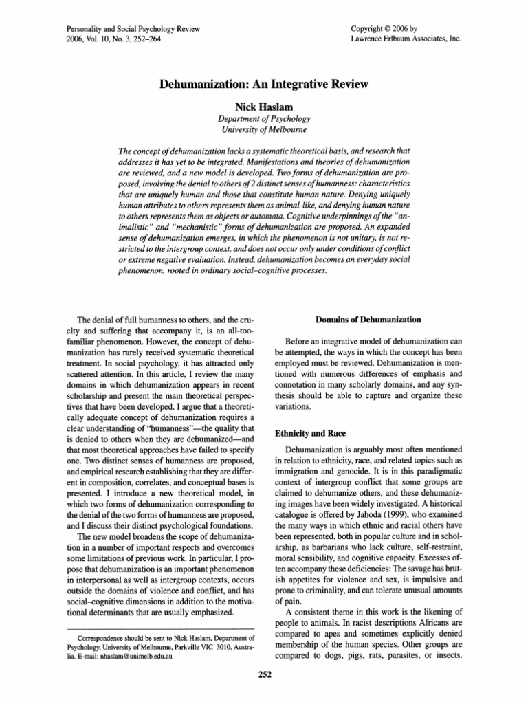 Haslam 2006 Dehumanization An Integrative Review | PDF | Disgust ...