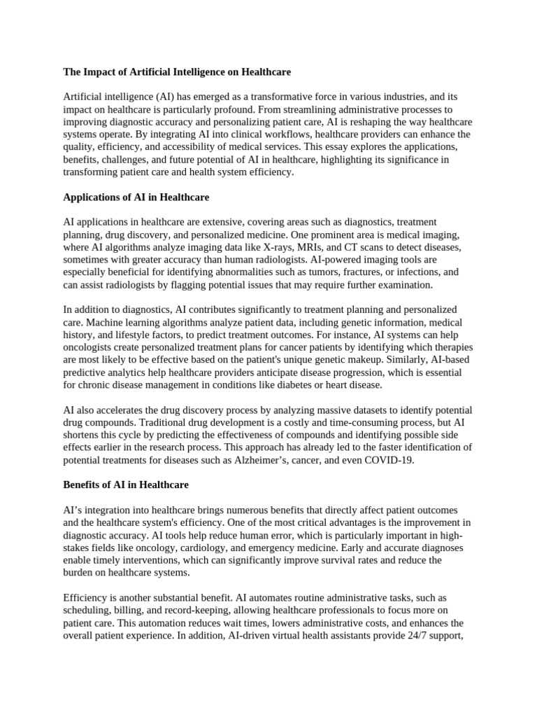 Benefits of AI in Healthcare | PDF | Artificial Intelligence ...