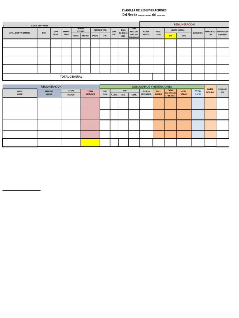 Formato Planilla | PDF
