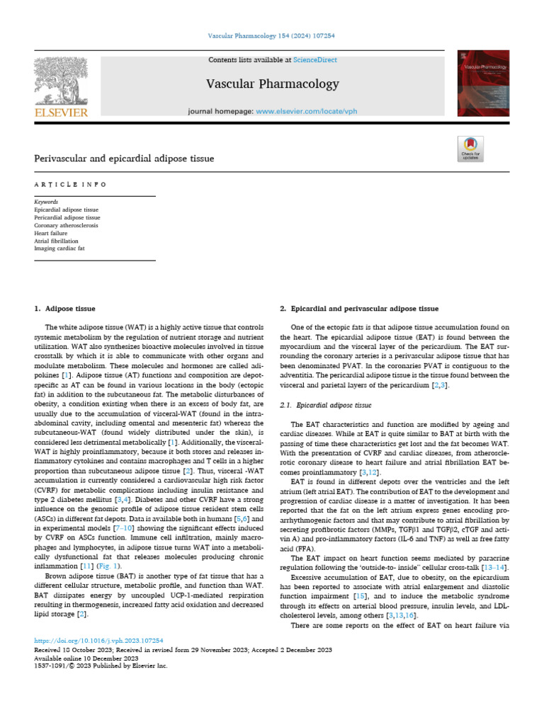 Perivascular and epicardial adipose tissue (Badimon et al., 2024) | PDF ...