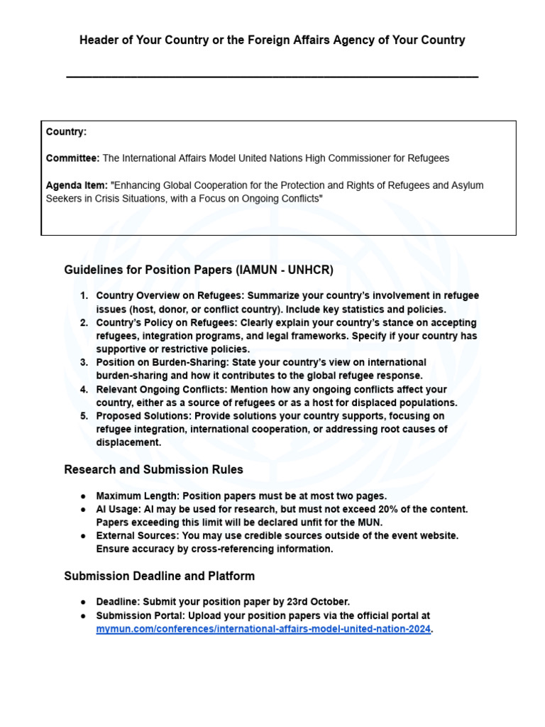 IAMUN UNHCR Position Paper Guidelines | PDF