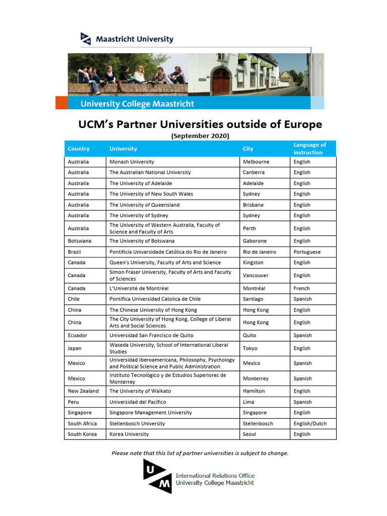 UCM Partner Universities List 2020 | PDF | Australia | Academic ...